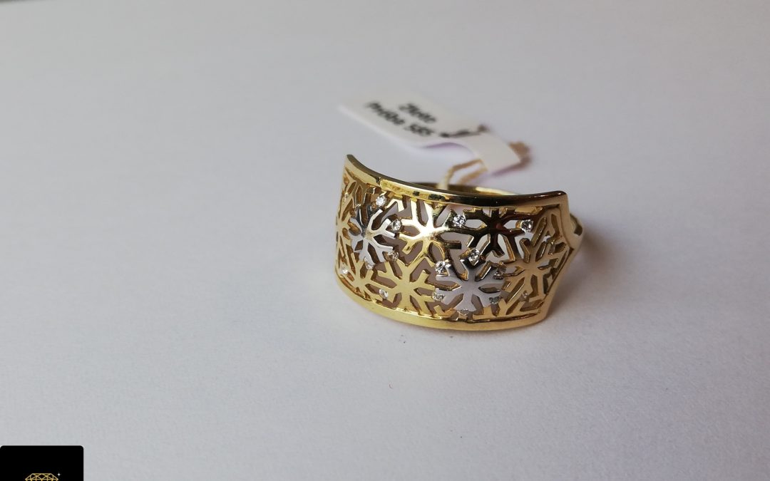 NOWY złoty pierścionek pr. 585 – cyrkonie – dwa kolory złota – cena 850zł