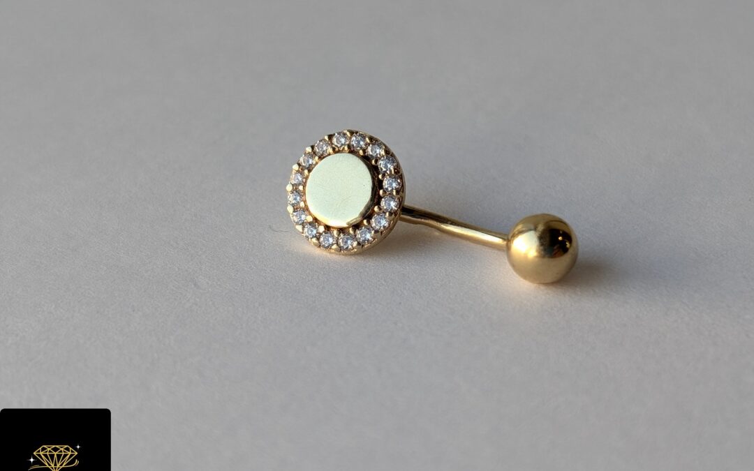 Złoty kolczyk do pępka pr. 585 używany – cyrkonie – cena 300zł