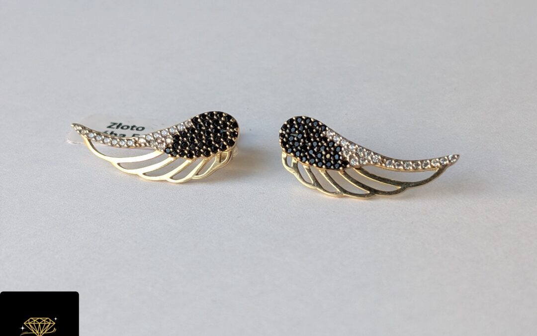 NOWE złote kolczyki skrzydła pr. 585 – cyrkonie – cena 1125zł