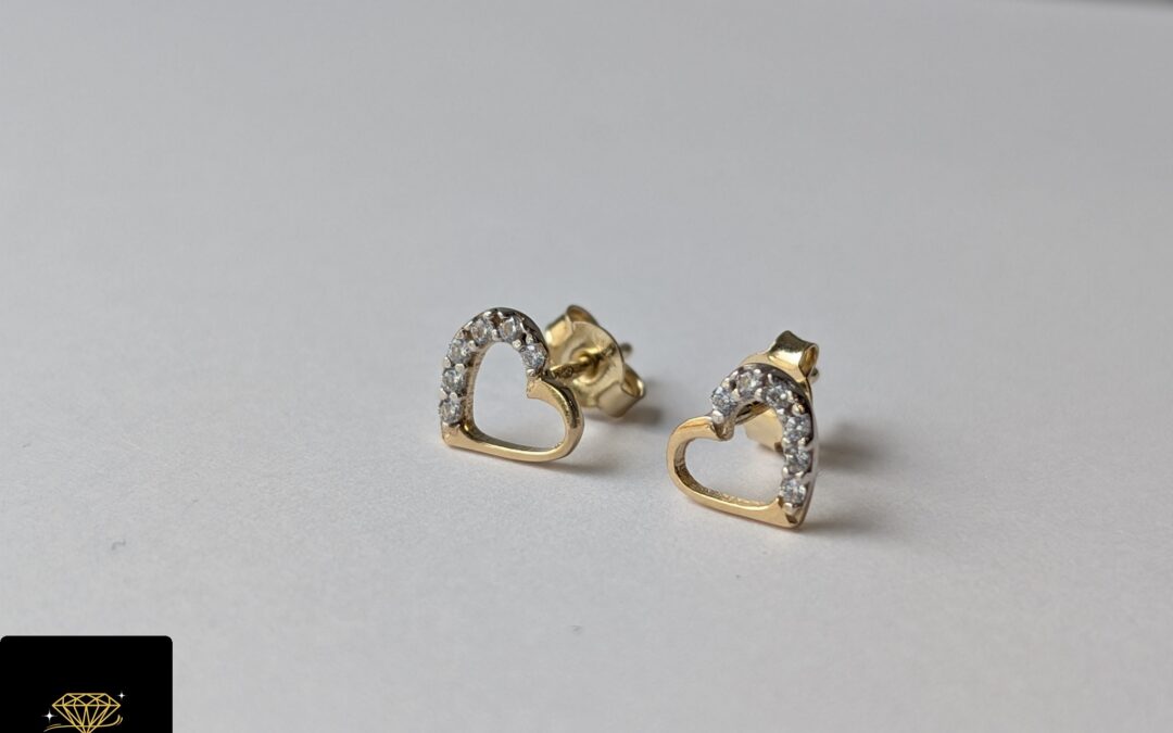 NOWE złote kolczyki serca pr. 585 – cyrkonie – cena 340zł