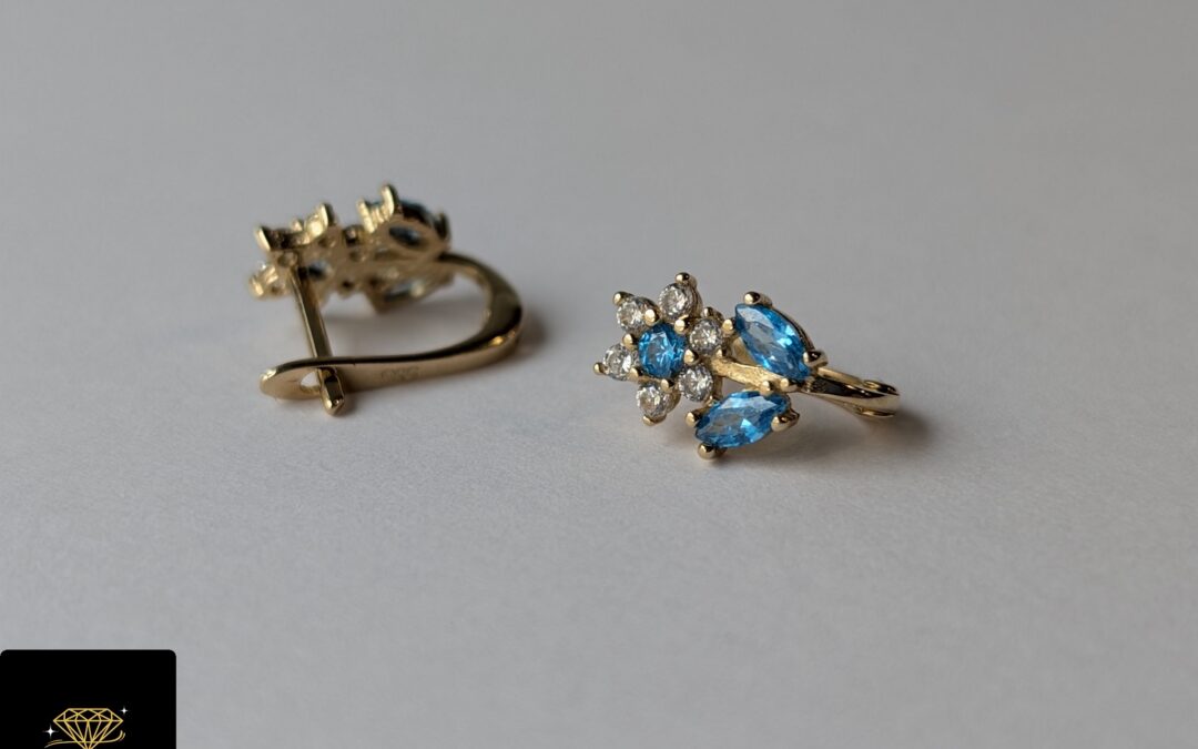 NOWE złote kolczyki dziecięce pr. 585 – cyrkonie – cena 570zł