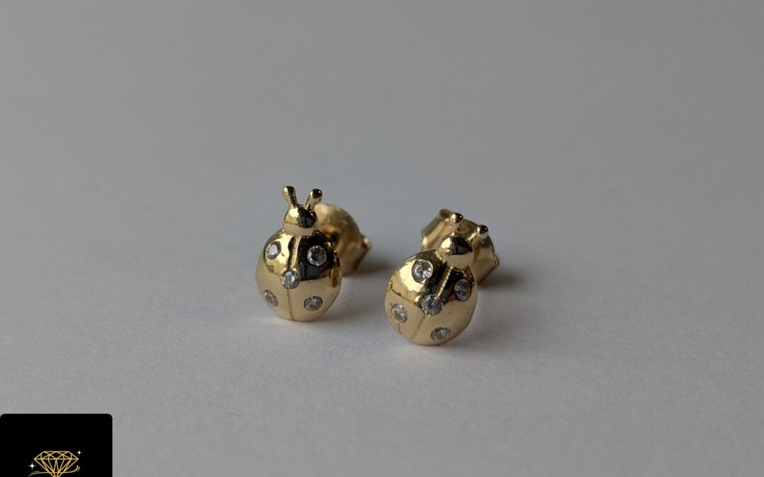 NOWE złote kolczyki biedronki pr. 585 – cyrkonie – cena 425zł