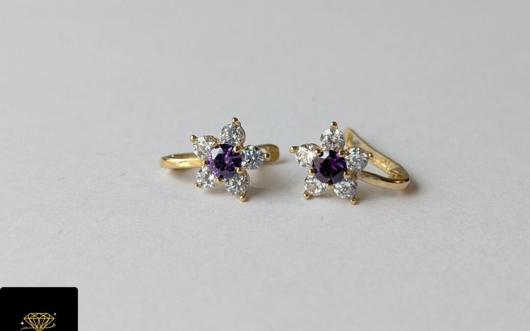 NOWE złote kolczyki dziecięce pr. 585 – cyrkonie – cena 605zł