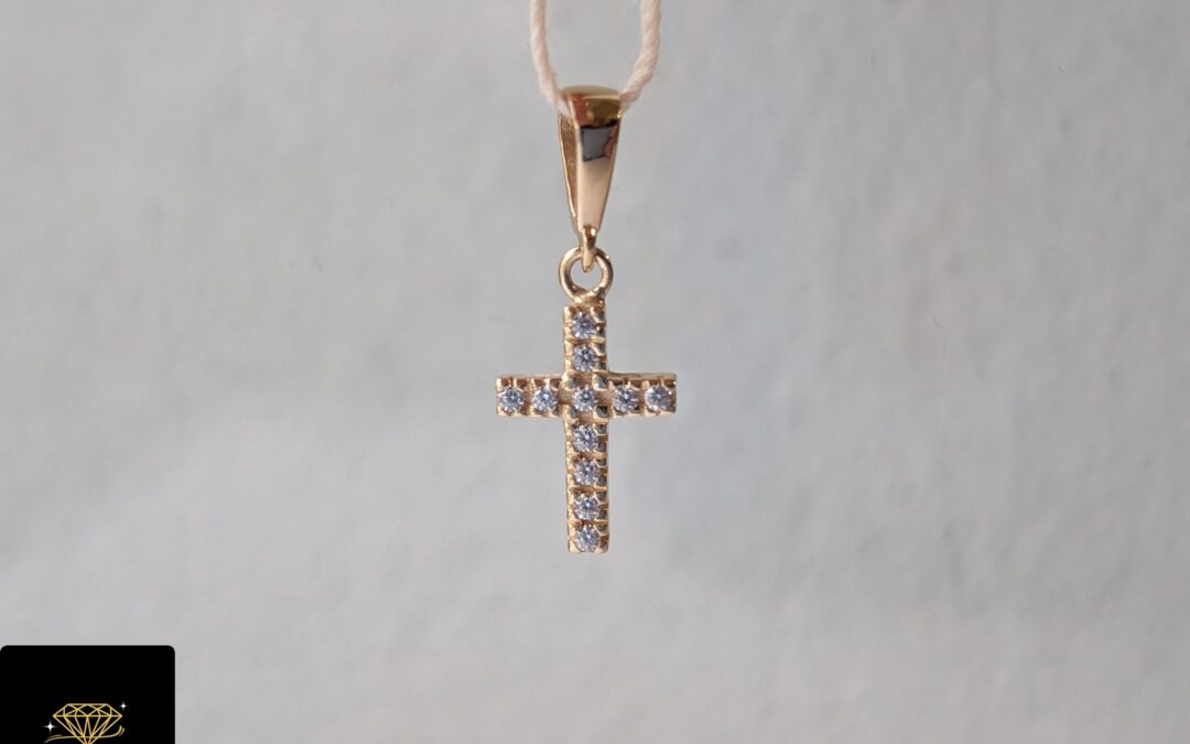 Złoty krzyżyk pr. 585 używany – jak nowy – cyrkonie – cena 270zł