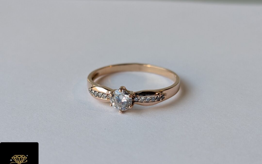 Złoty pierścionek pr. 585 używany – cyrkonie – cena 705zł