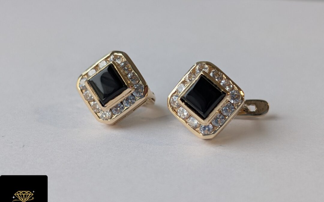 Złote kolczyki pr. 583 używane – cyrkonie – cena 1680zł